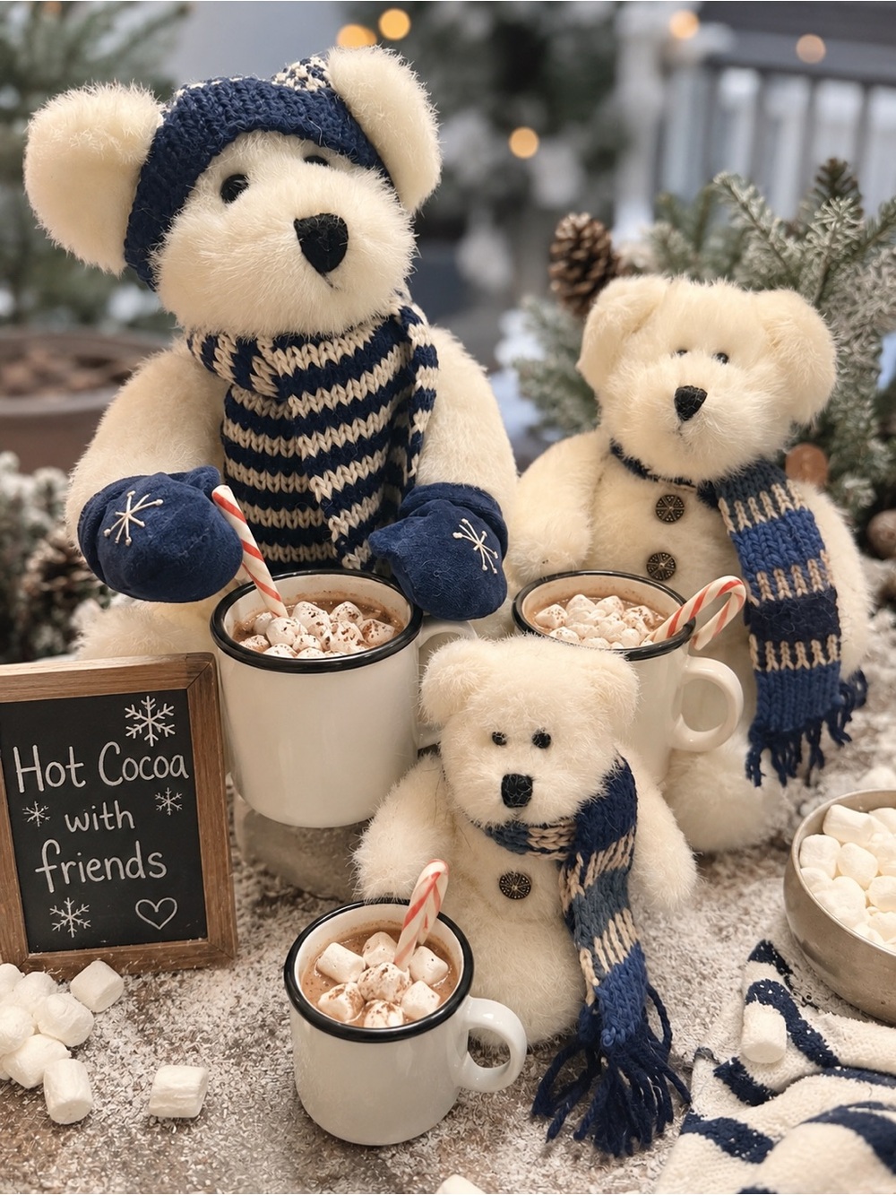 Vintage Boyds Bears Winter Christmas Plush Family Set 3pc EUC + 1 Boyd Stand